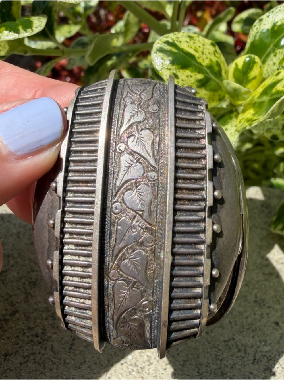 Vintage, unique Hammered Silver locket with Floral Engraving
